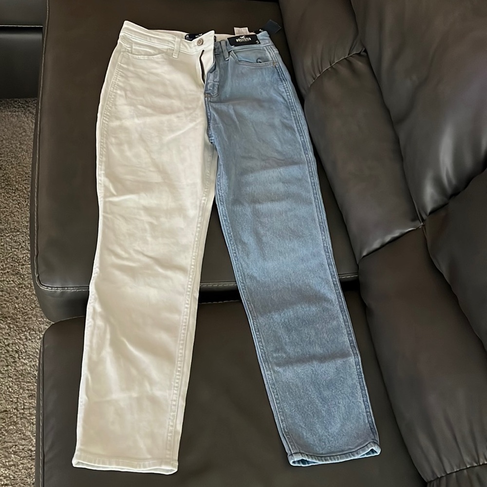 Hollister white and blue jeans